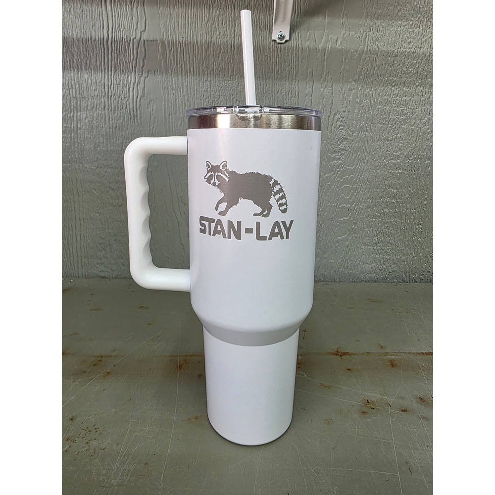 Engraved 40oz Insulated Stainless Steel Tumbler with Handle & Straw, White